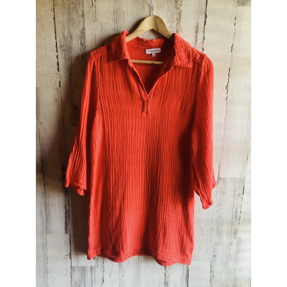 NWOT $178 Michael Stars Gauze Dress XS Red Shift Henley Casual Boho 3/4 Sleeve